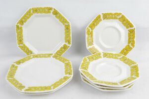 Independence Ironstone Interpace Yellow Bouquet Saucers Plates Set 7pc